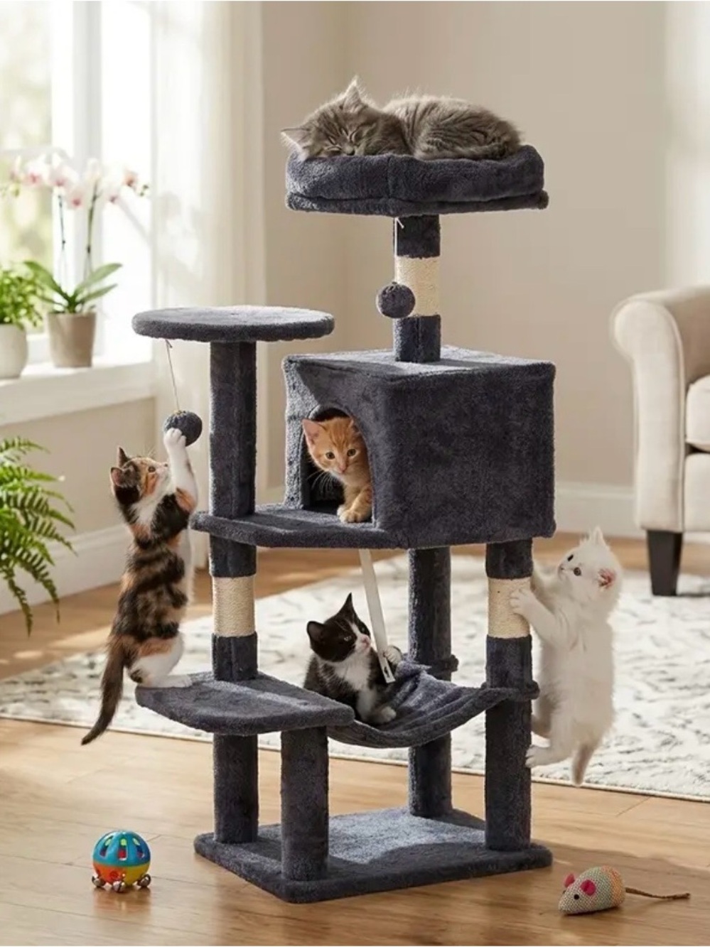 Brand New Plush Gray Cat Tree with Condo and Perches